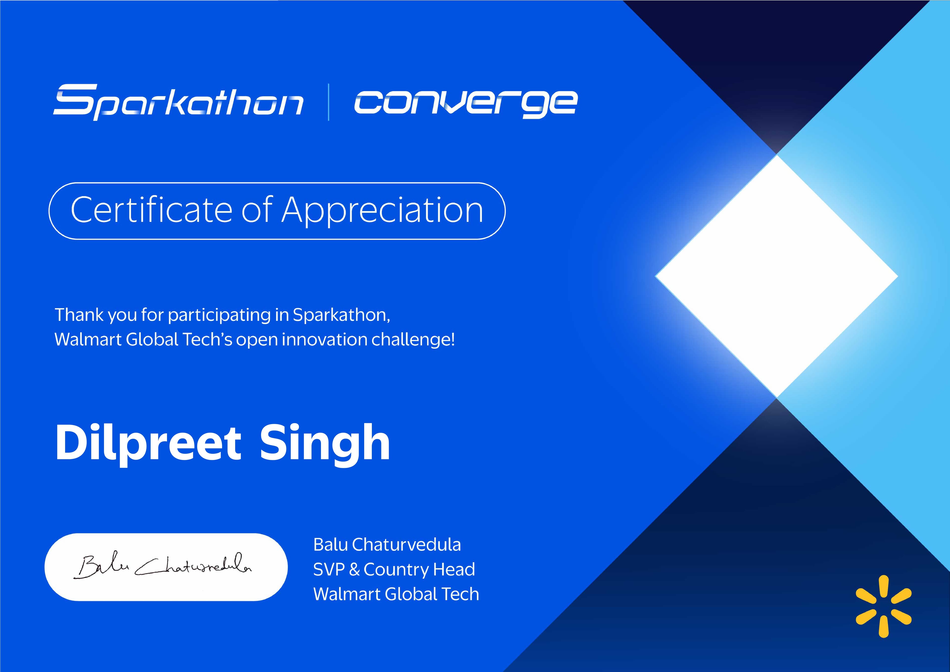 Walmart Sparkathon 2025 Participation Certificate